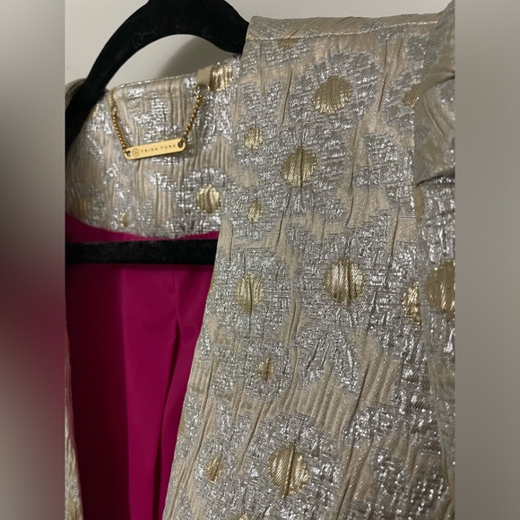 NWT TRINA TURK Lined Shiny Blazer metallic daisy jacquard Style 17R401 - Picture 11 of 12